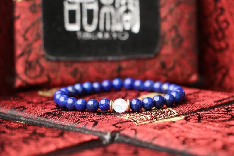 原礦無染色青金石 6mm圓珠 /月光石 青金石手鍊 少金少白 青金手