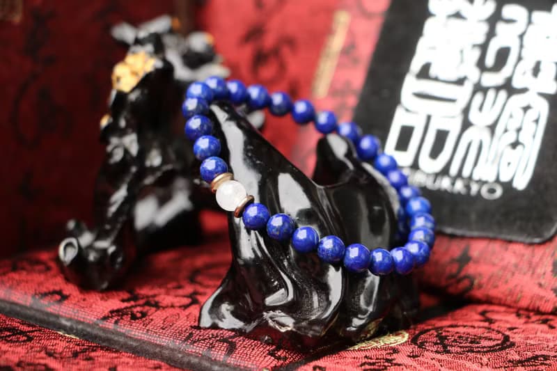 原礦無染色青金石 6mm圓珠 /月光石 青金石手鍊 少金少白 青金手