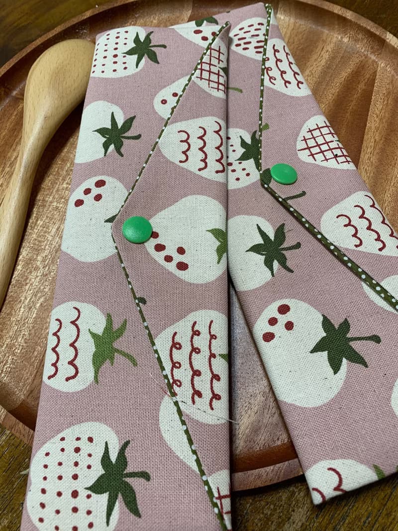 文青風環保純棉筷袋 草莓大福 浪漫粉 日本 潮物 收納 手作餐具