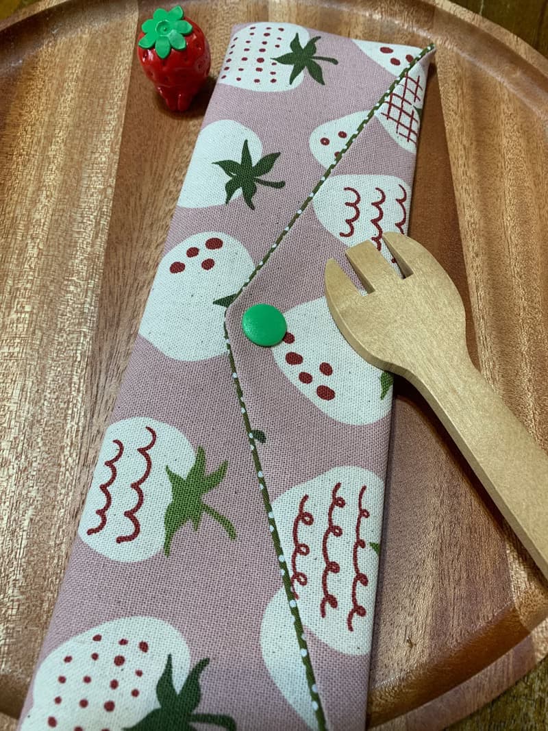 文青風環保純棉筷袋 草莓大福 浪漫粉 日本 潮物 收納 手作餐具