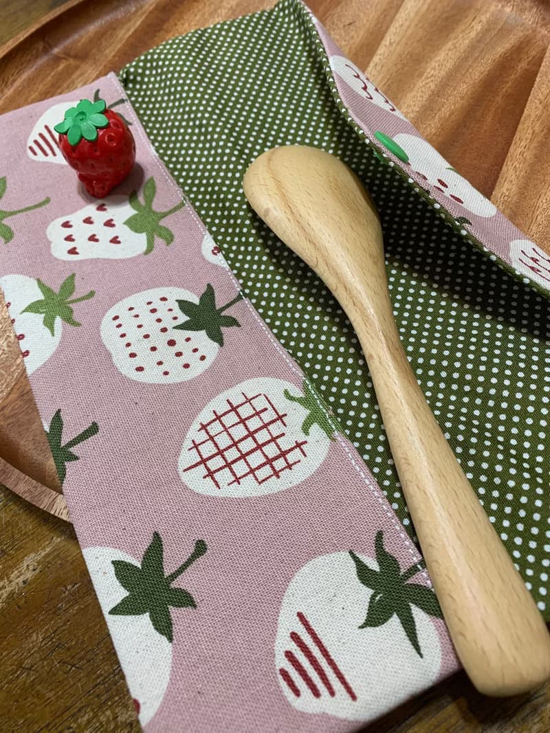 文青風環保純棉筷袋 草莓大福 浪漫粉 日本 潮物 收納 手作餐具