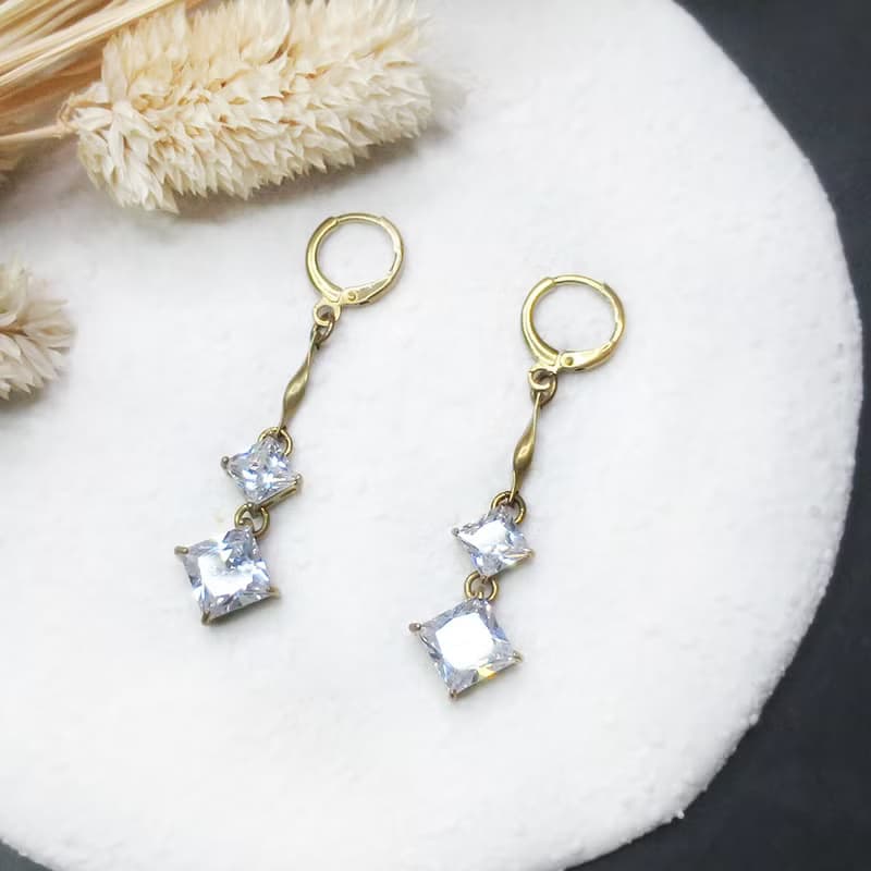 VIIART。星落。鋯石黃銅耳環 | 復古宮廷風原創耳針耳夾