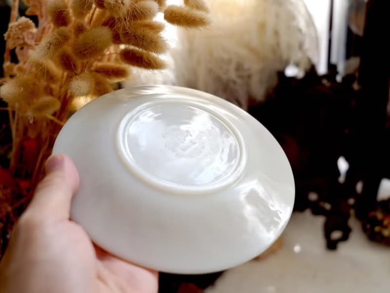 美國中古FIRE KING灰白玉色扭紋花邊茶杯碟子小食碟古董玻璃餐具