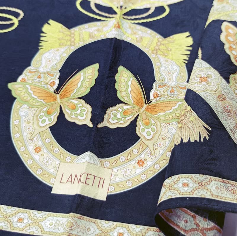 Lancetti Vintage Scarf Floral Motif Butterflies Pattern 23 x 23 inches