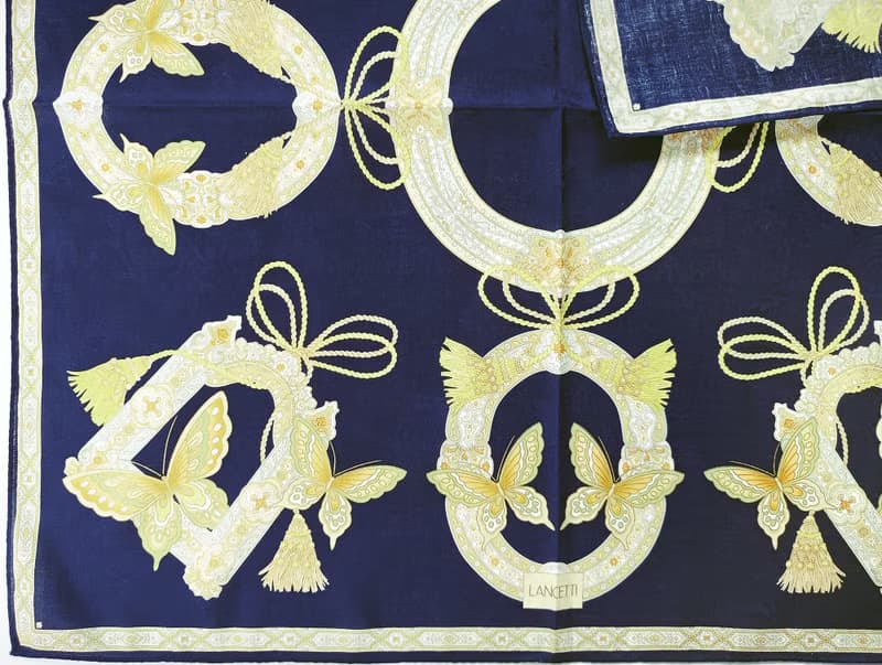 Lancetti Vintage Scarf Floral Motif Butterflies Pattern 23 x 23 inches