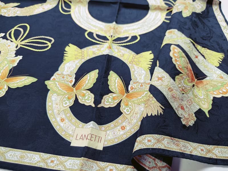 Lancetti Vintage Scarf Floral Motif Butterflies Pattern 23 x 23 inches