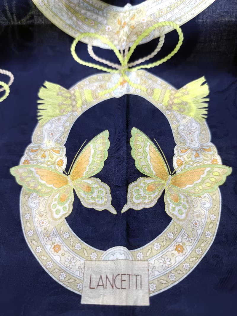 Lancetti Vintage Scarf Floral Motif Butterflies Pattern 23 x 23 inches