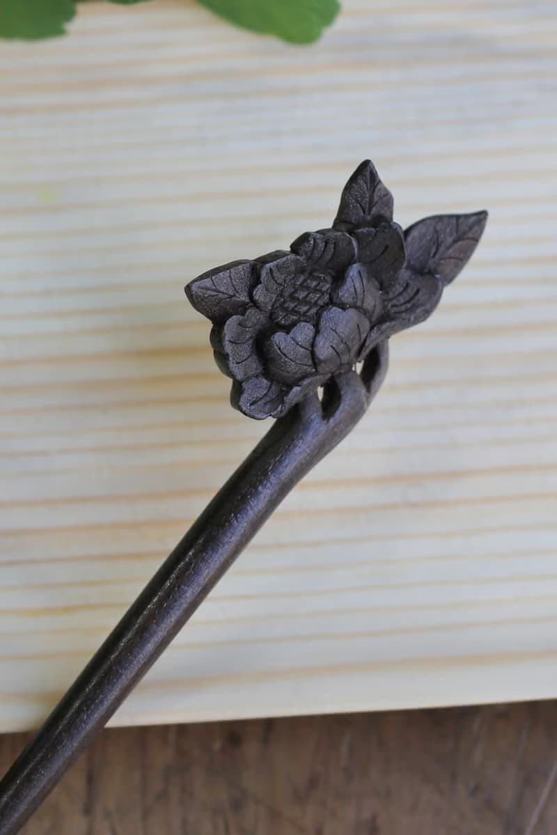 壹染指原創 | 手工木雕髮簪 | 楓葉 牡丹 葡萄 | 黃楊木 烏木