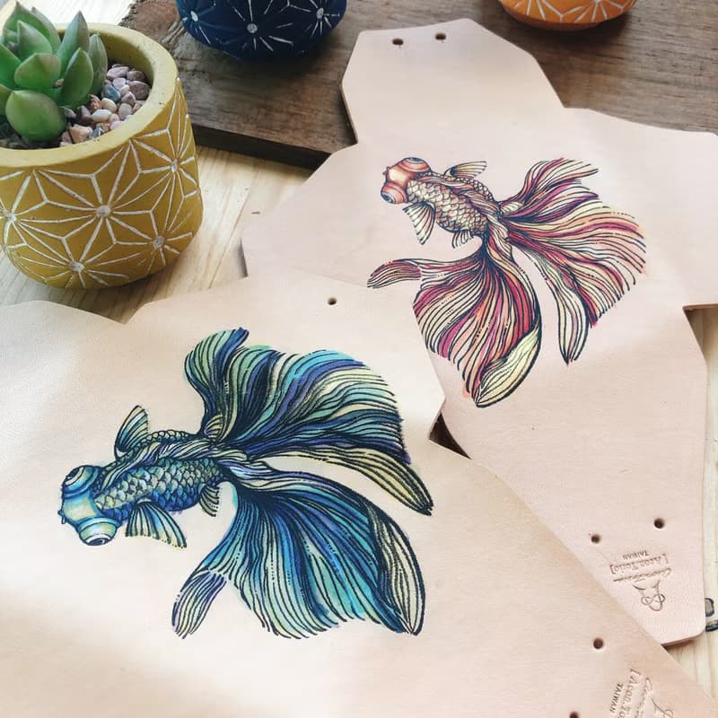 插畫系列- 手繪金魚一體成形零錢包/卡包(直立款)共2色新