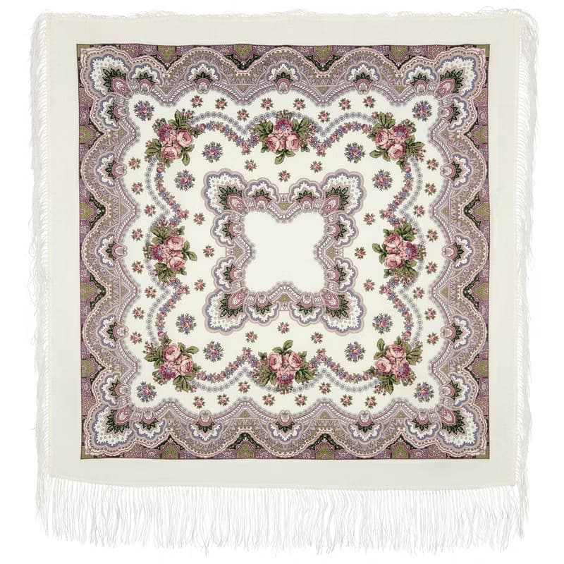 Russian Shawl Pavlovo Posad 100% Wool Scarf Wrap High Quality 125x125 cm 527-1
