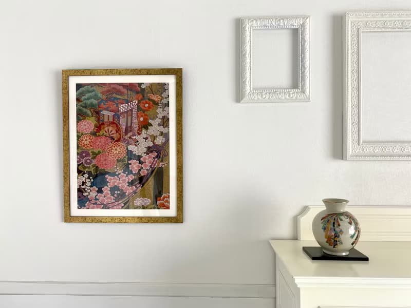 着物からつくるアートパネル052　和モダンインテリア　縁起物　御所車　贈答品　壁掛け　お祝い　着物リメイク