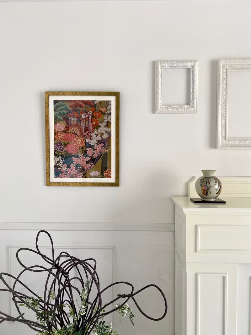 着物からつくるアートパネル052　和モダンインテリア　縁起物　御所車　贈答品　壁掛け　お祝い　着物リメイク