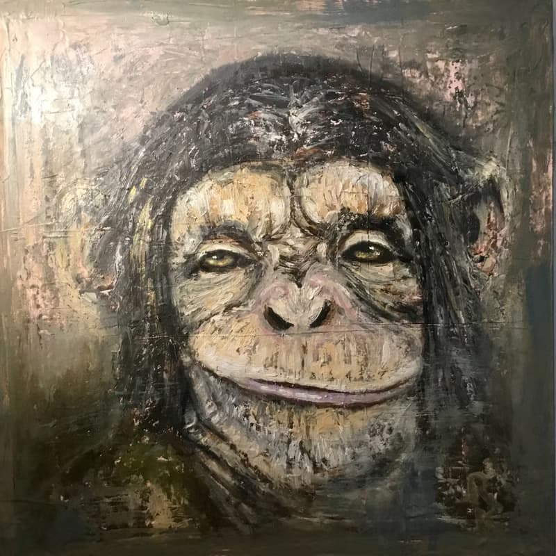 Thinking monkey original oil painting on stretched canvas