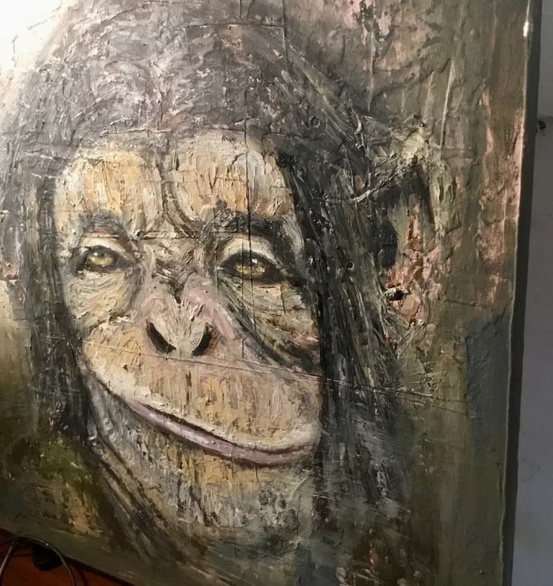 Thinking monkey original oil painting on stretched canvas