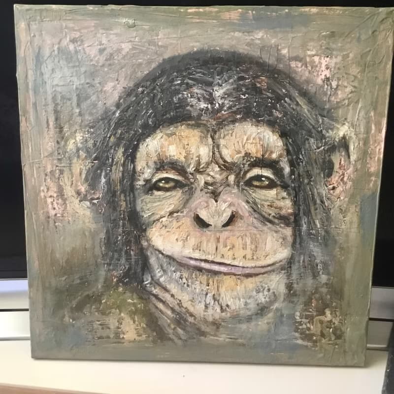 Thinking monkey original oil painting on stretched canvas