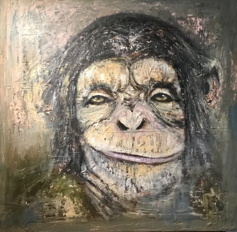 Thinking monkey original oil painting on stretched canvas
