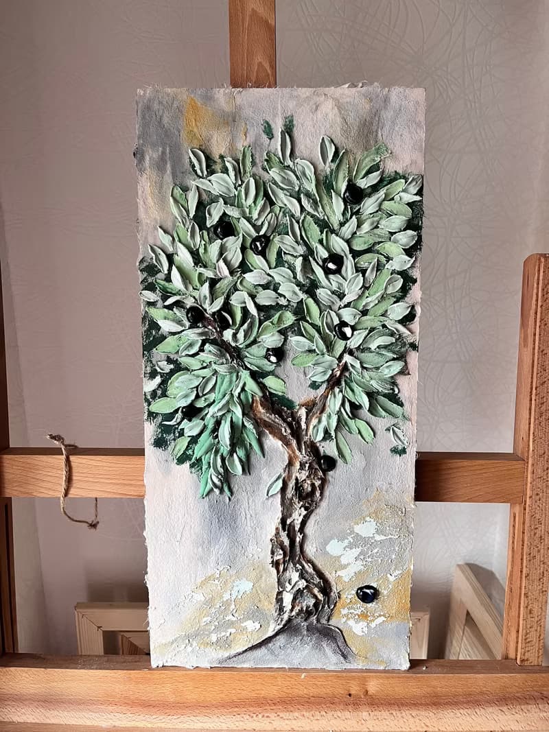 Olive tree painting 3d tree painting Sculptural painting tree texture art