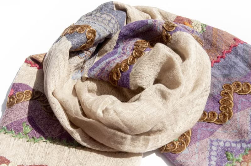 喀什米爾Cashmere/水煮羊毛披肩/針織圍巾/刺繡圍巾/羊絨披巾-花