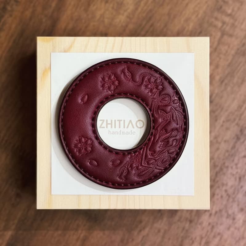 原創手工製作牛皮劍道刀鐔 御先稻荷 紅色 劍鍔 Tsuba
