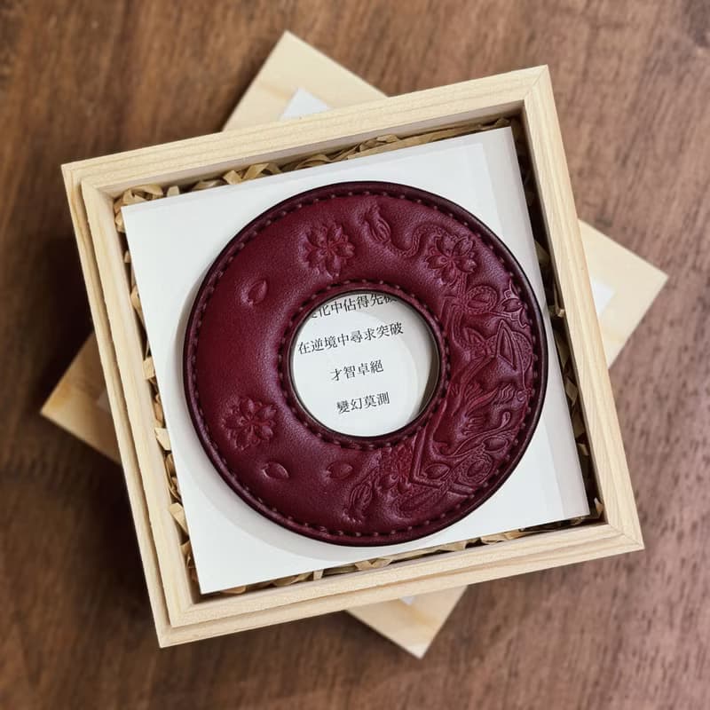 原創手工製作牛皮劍道刀鐔 御先稻荷 紅色 劍鍔 Tsuba