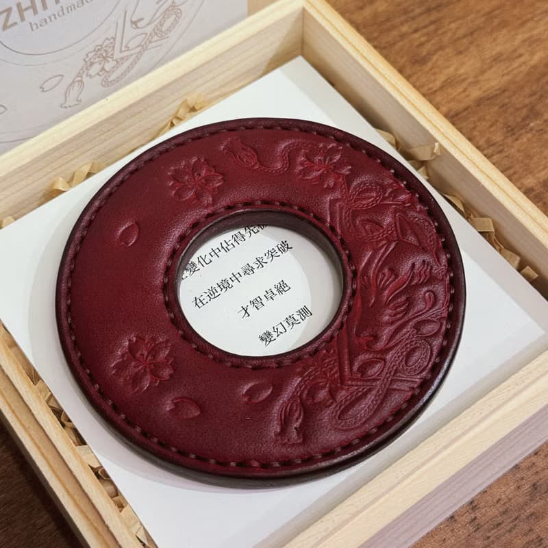 原創手工製作牛皮劍道刀鐔 御先稻荷 紅色 劍鍔 Tsuba