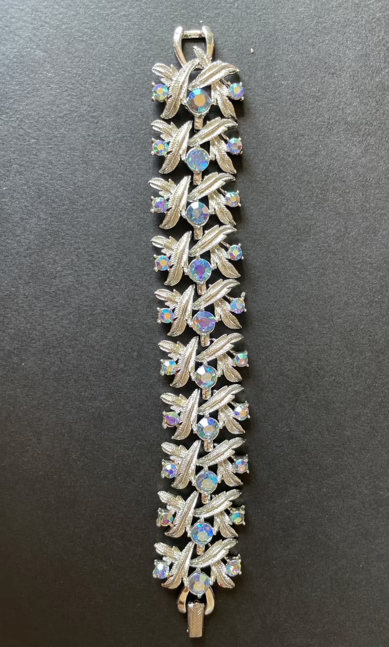 古董淡金色花葉萊茵石葉片手鍊手鐲 CORO BR188