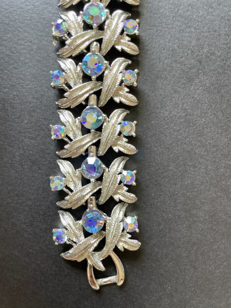 古董淡金色花葉萊茵石葉片手鍊手鐲 CORO BR188