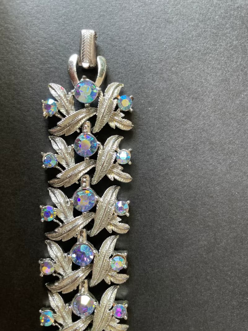 古董淡金色花葉萊茵石葉片手鍊手鐲 CORO BR188