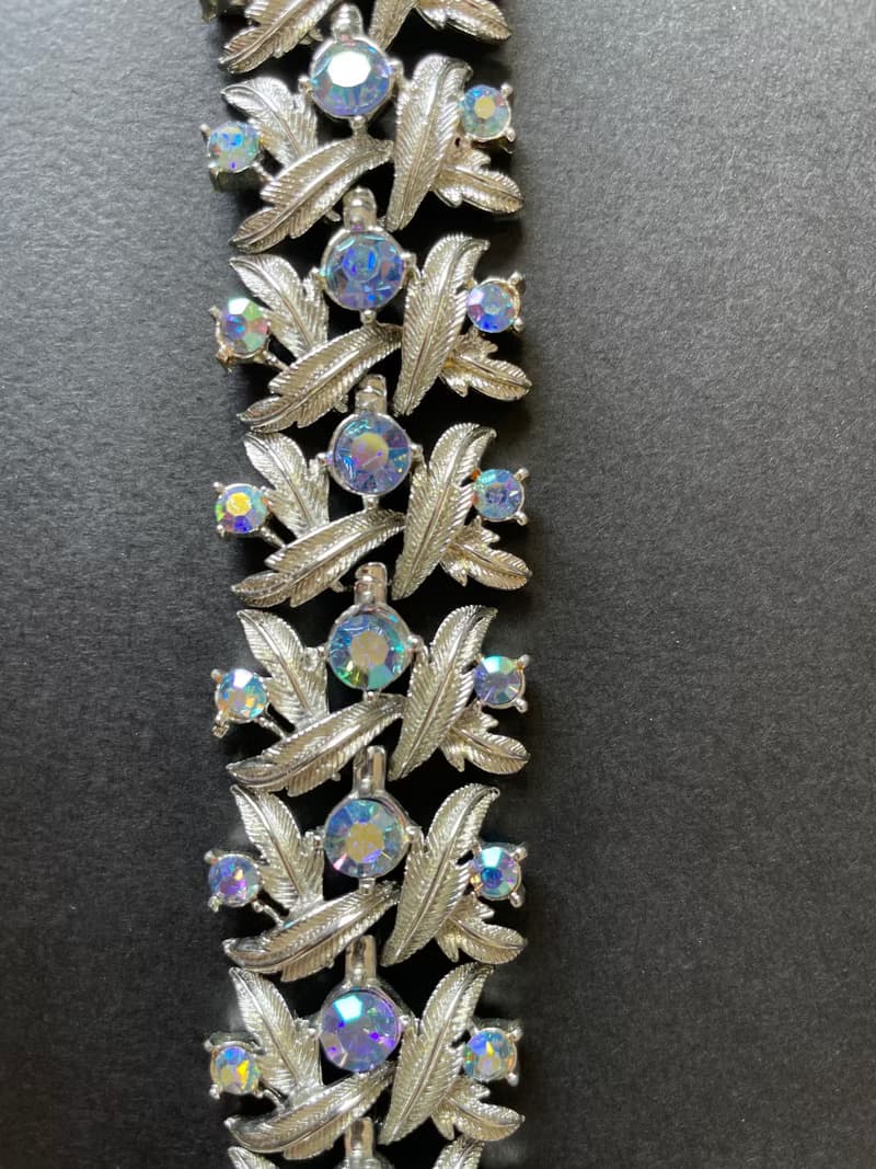 古董淡金色花葉萊茵石葉片手鍊手鐲 CORO BR188