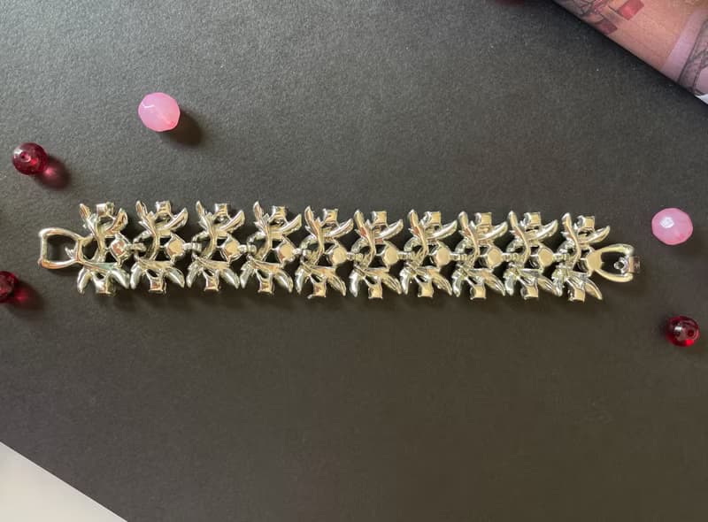 古董淡金色花葉萊茵石葉片手鍊手鐲 CORO BR188