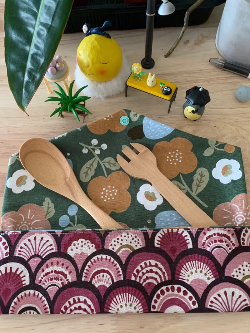 文青風環保純棉筷袋 孔雀開屏  質感原胚 海波紅 日本 潮物 收納