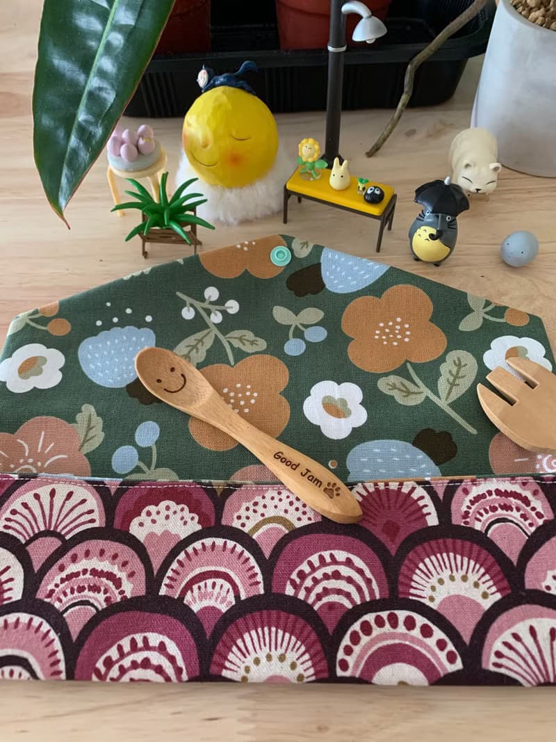 文青風環保純棉筷袋 孔雀開屏  質感原胚 海波紅 日本 潮物 收納