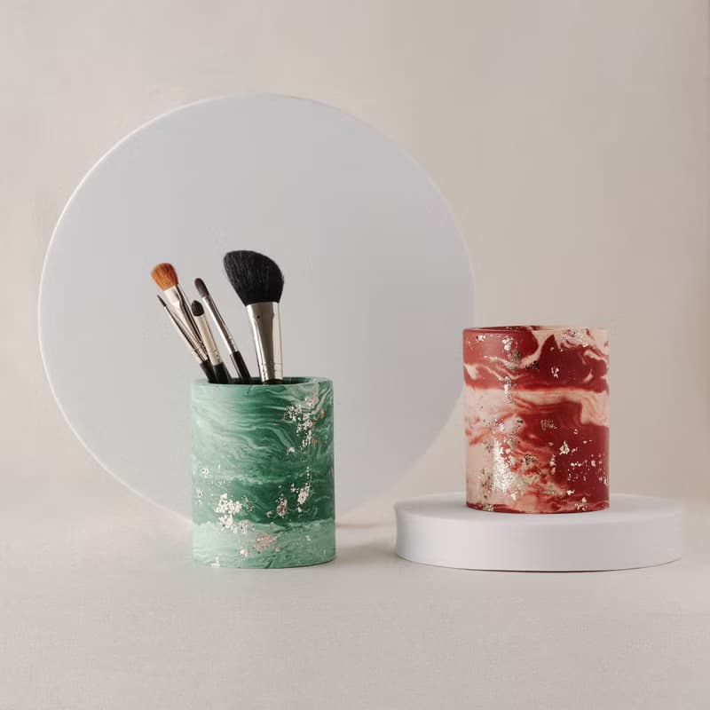 Jesmonite英國礦石樹脂/筆筒 - 綠色大理石紋