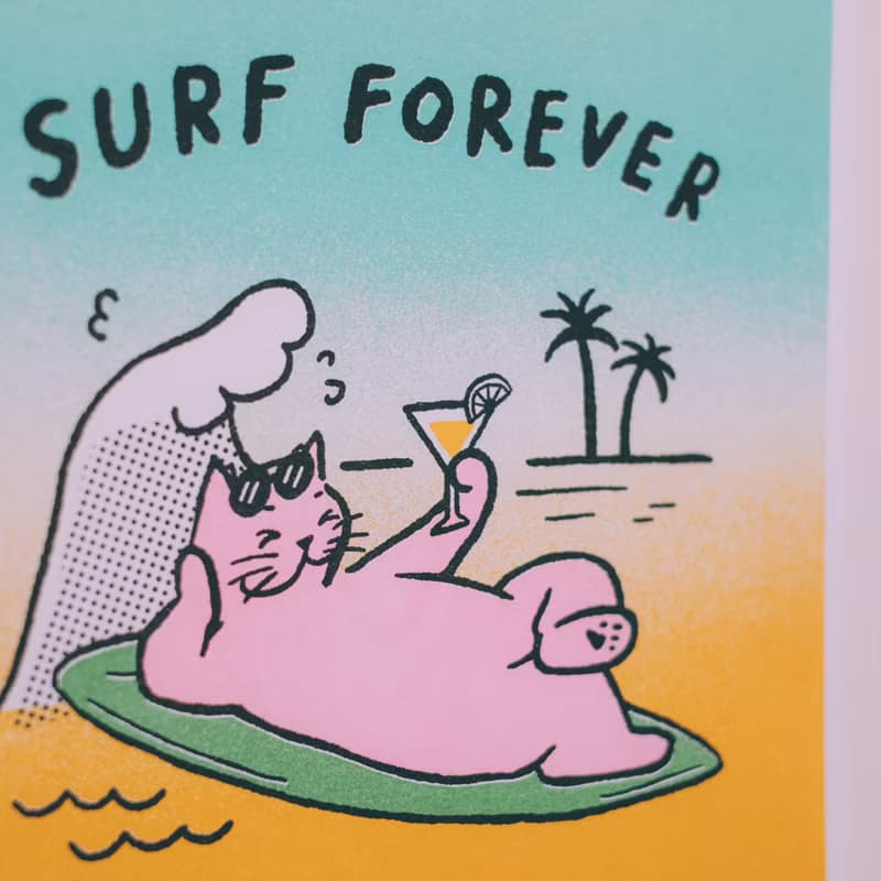 海邊秋秋 A4 海報- Surf Forever Drink Whenever
