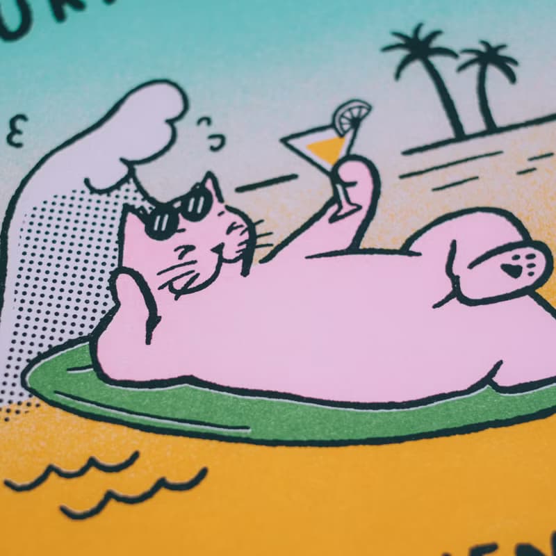 海邊秋秋 A4 海報- Surf Forever Drink Whenever