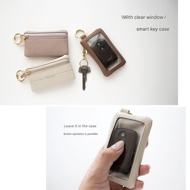 クリア窓付き トップファスナー スマートキーケース 【 simple 名入れ 】 くすみカラー キーケース ギフト HE34U