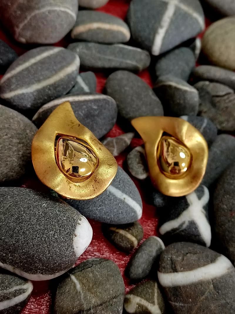 vintage jewelry  古董夾式耳環  火的波紋