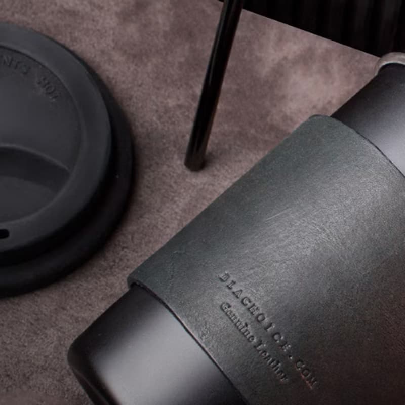 不鏽鋼咖啡杯外帶組合/鋼杯/皮套/矽膠蓋/霧黑/銀白
