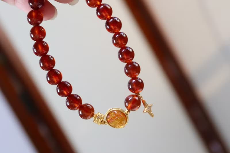天然橙紅石榴石手鏈搭配銀鍍金扎基拉姆本命年必備生日情人節禮物