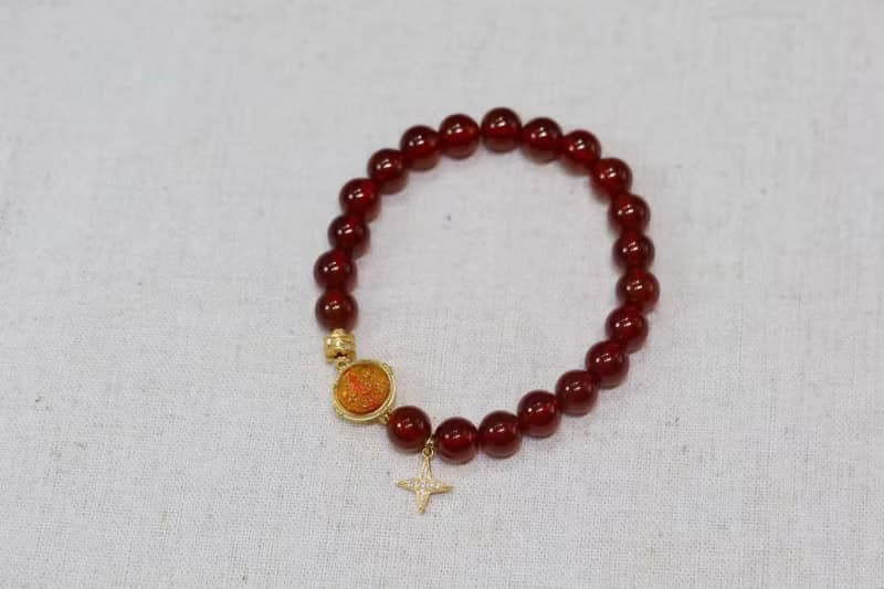 天然橙紅石榴石手鏈搭配銀鍍金扎基拉姆本命年必備生日情人節禮物