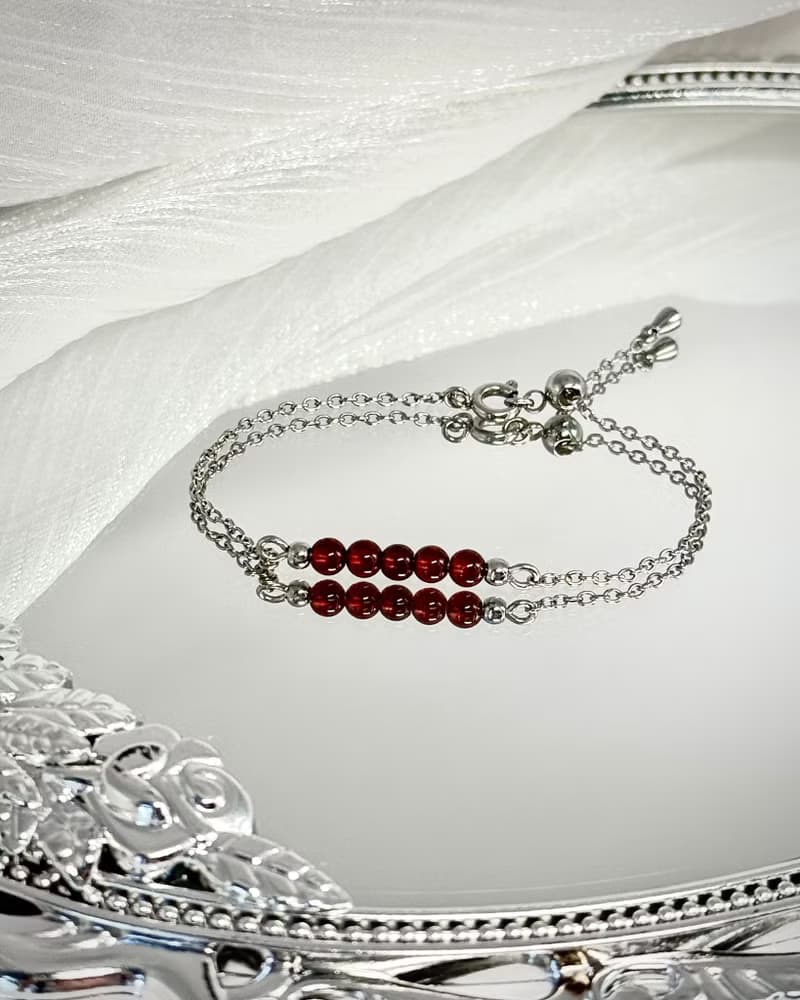 極細氣質紅石榴手鍊 - 醫療鋼/紅石榴石/絲滑可調式鍊