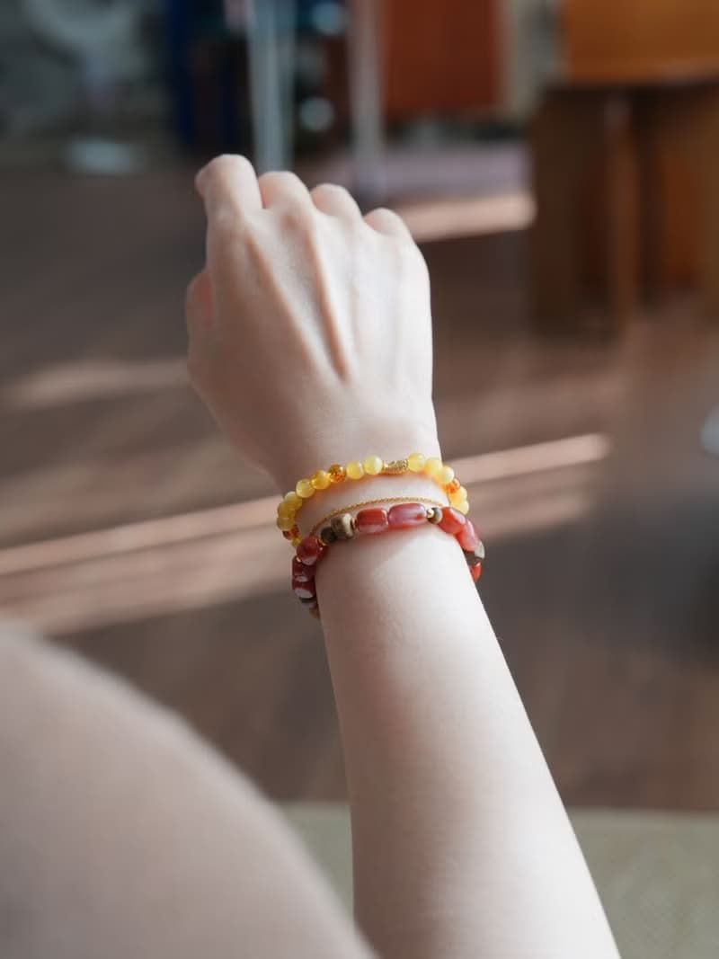 原創手工秋絡天然蜜蠟手串琥珀年年有魚好運s925純銀手鏈生日禮物