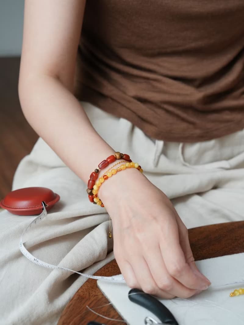 原創手工秋絡天然蜜蠟手串琥珀年年有魚好運s925純銀手鏈生日禮物