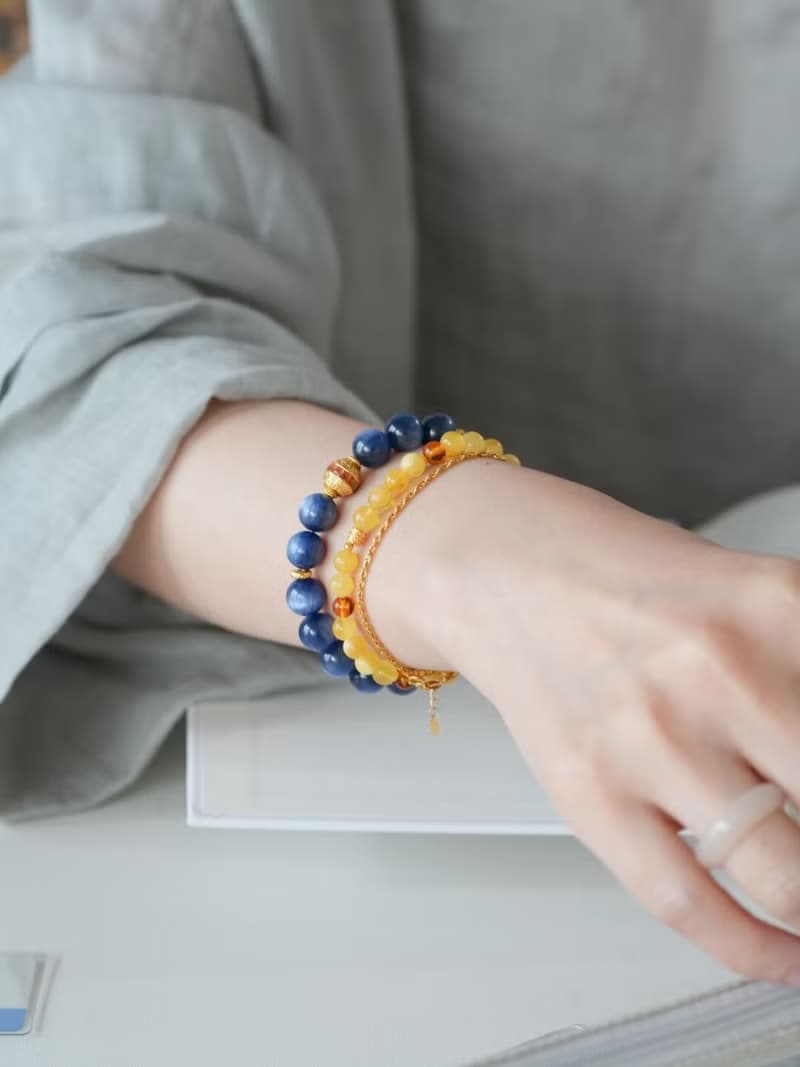 原創手工秋絡天然蜜蠟手串琥珀年年有魚好運s925純銀手鏈生日禮物