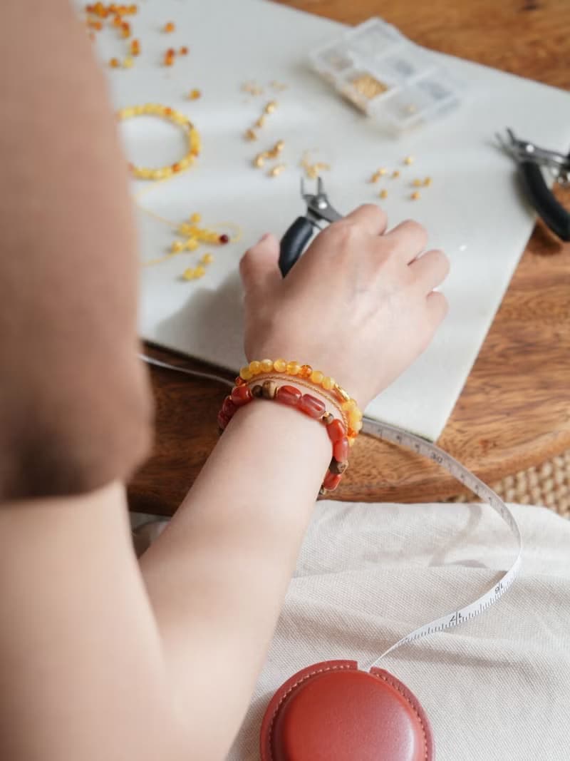原創手工秋絡天然蜜蠟手串琥珀年年有魚好運s925純銀手鏈生日禮物