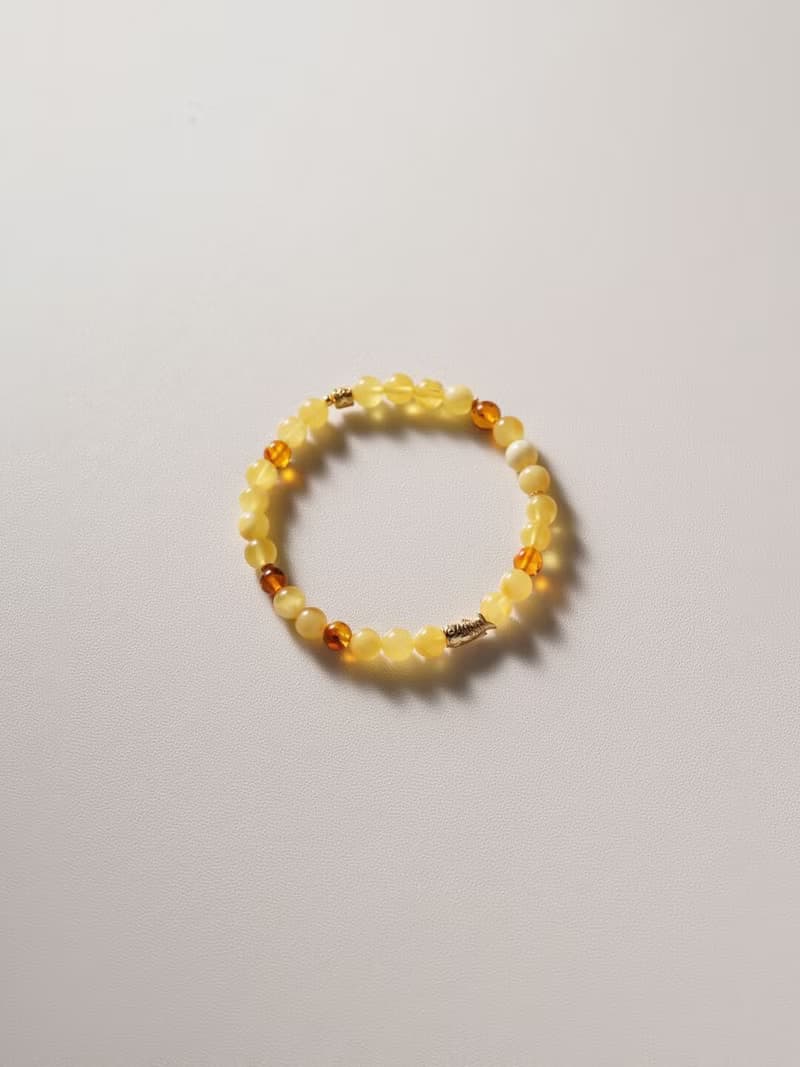 原創手工秋絡天然蜜蠟手串琥珀年年有魚好運s925純銀手鏈生日禮物