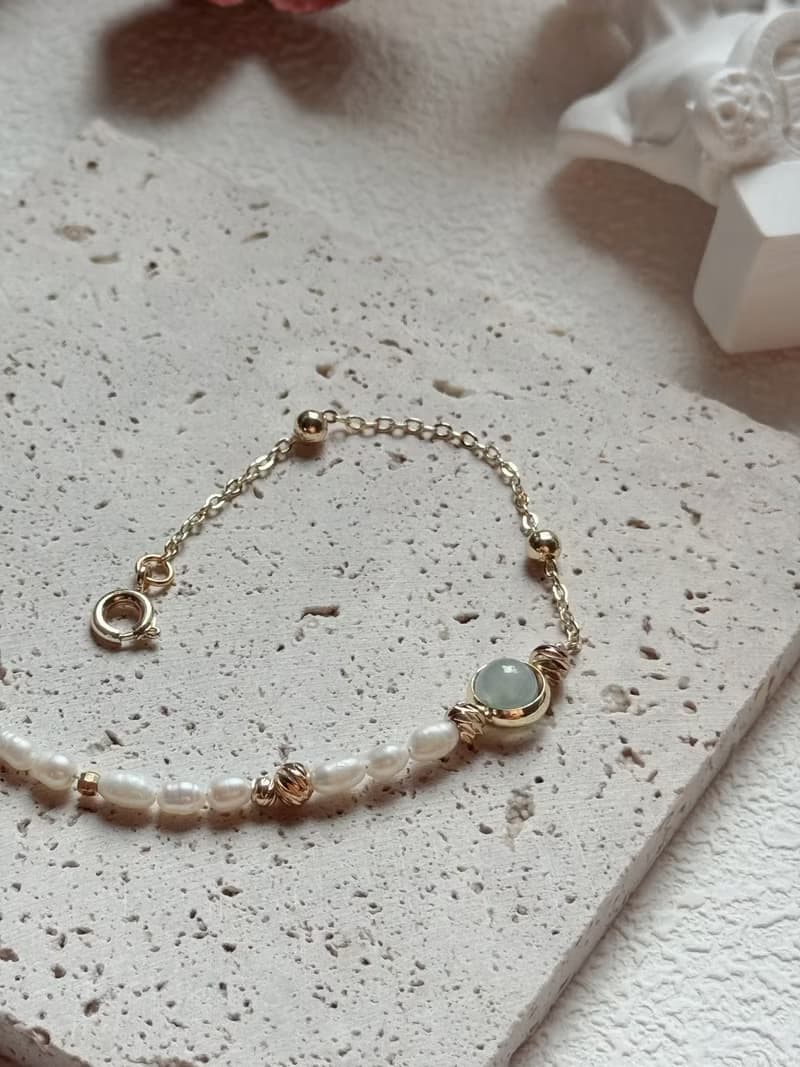 AZ 翡翠潤青珍珠新中式設計手鍊