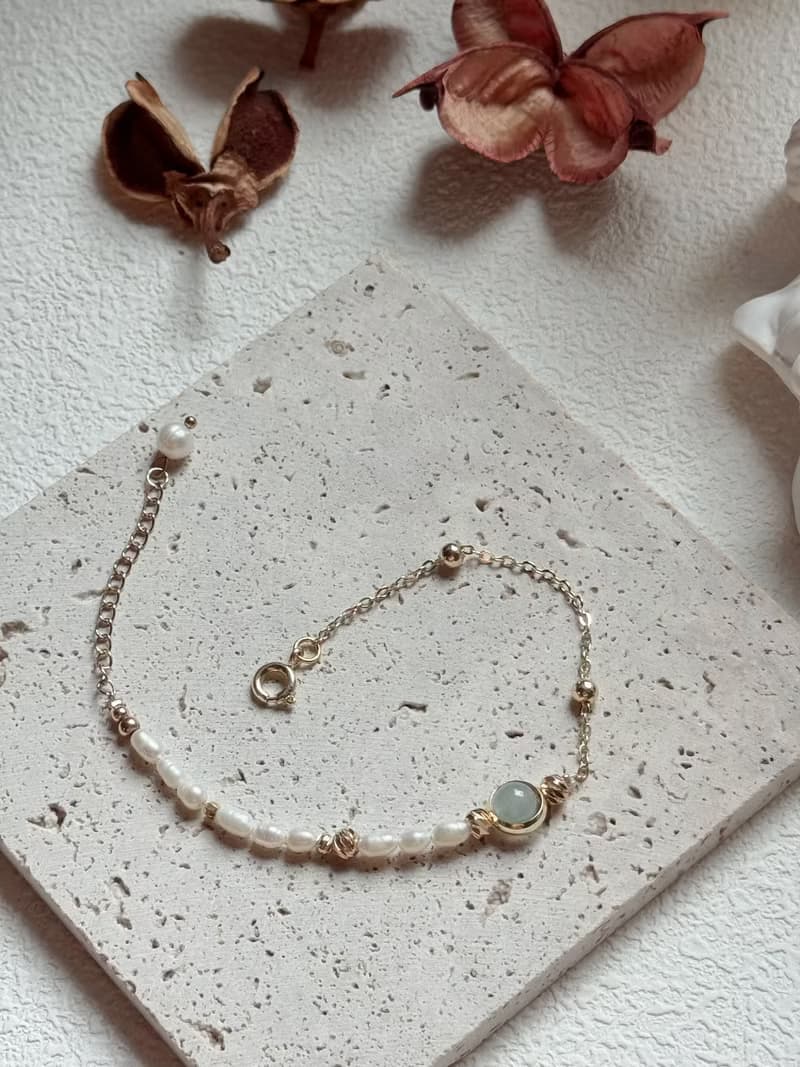 AZ 翡翠潤青珍珠新中式設計手鍊