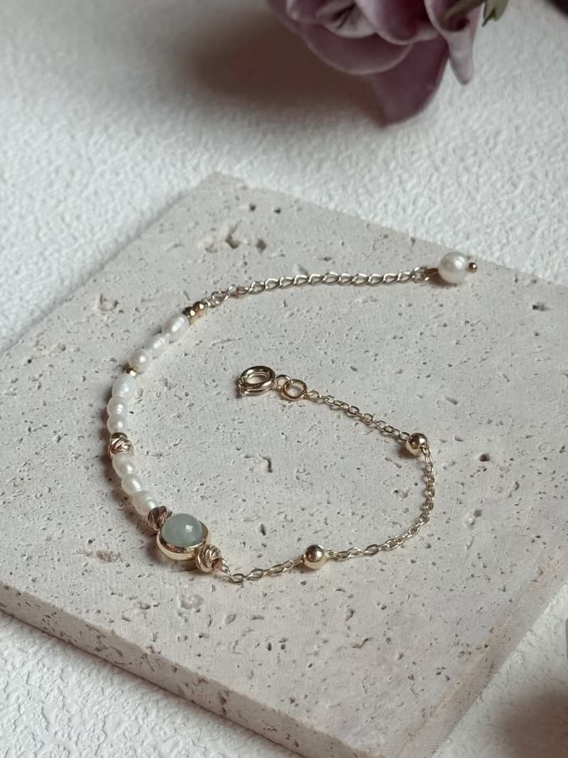 AZ 翡翠潤青珍珠新中式設計手鍊