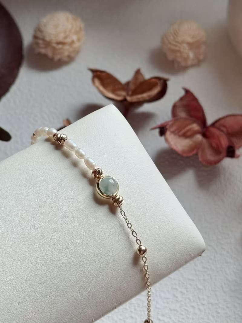 AZ 翡翠潤青珍珠新中式設計手鍊